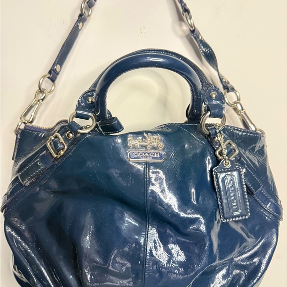 COACH MADISON SOPHIA PATENT LEATHER SATCHEL/ SHOULDER BAG BLUE - Picture 1 of 9